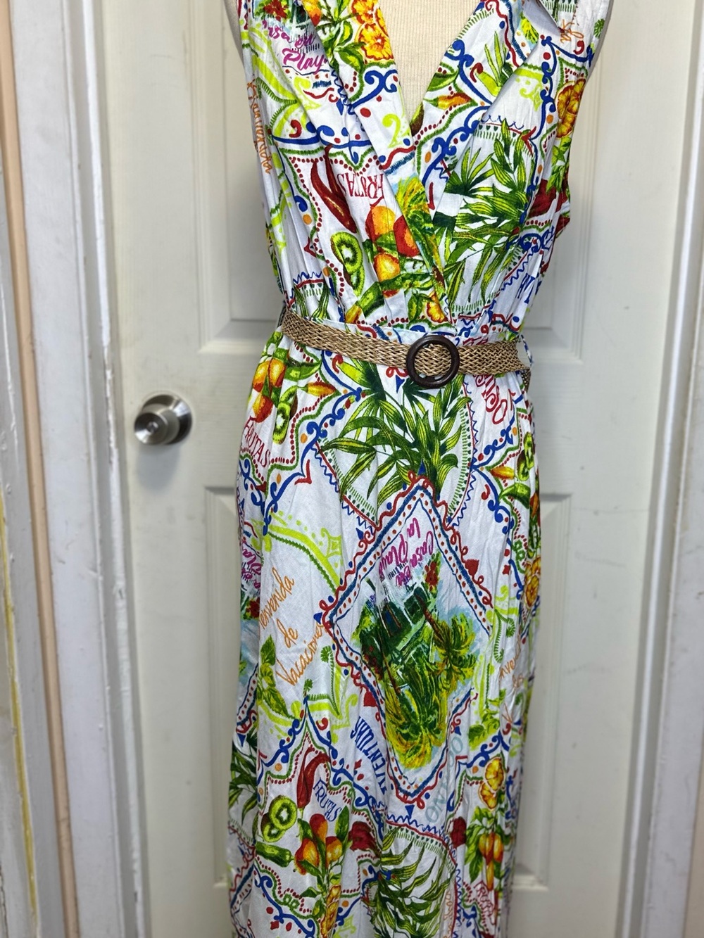 Truly 4 You Fruit Postcard Print Sleeveless Maxi Dress size XL #591